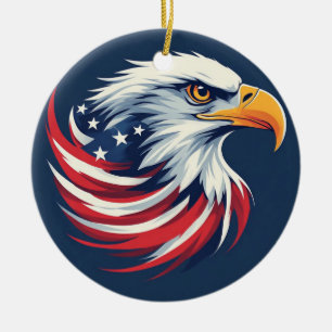 Bald Eagle Gift for Him – USA Patriotic Artwork Ceramic Tree Decoration