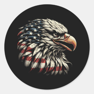 Bald Eagle Head American Flag USA Patriotic Men Wo Classic Round Sticker