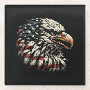 Bald Eagle Head American Flag USA Patriotic Men Wo Glass Coaster