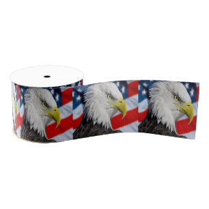 Bald Eagle head and a American flag Grosgrain Ribbon