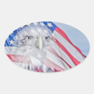 Bald Eagle Head & the American Flag Oval Sticker