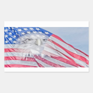 Bald Eagle Head & the American Flag Rectangular Sticker