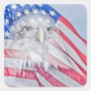 Bald Eagle Head & the American Flag Square Sticker