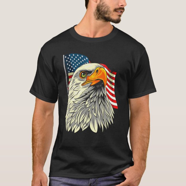 Bald Eagle Head With Stars And Stripes Flag   Amer T-Shirt (Front)