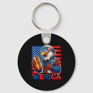 Bald eagle hotdog american flag funny 4th of july key ring