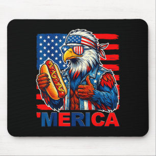 Bald eagle hotdog american flag funny 4th of july mouse pad