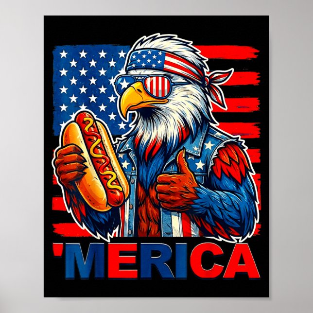 Bald eagle hotdog american flag funny 4th of july poster (Front)