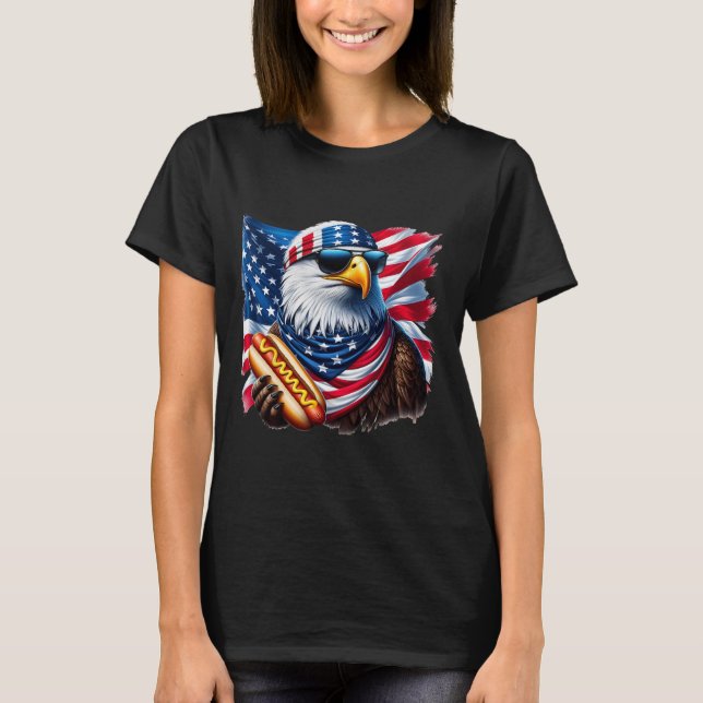 Bald Eagle Hotdog Funny American Patriotic 4th Of  T-Shirt (Front)