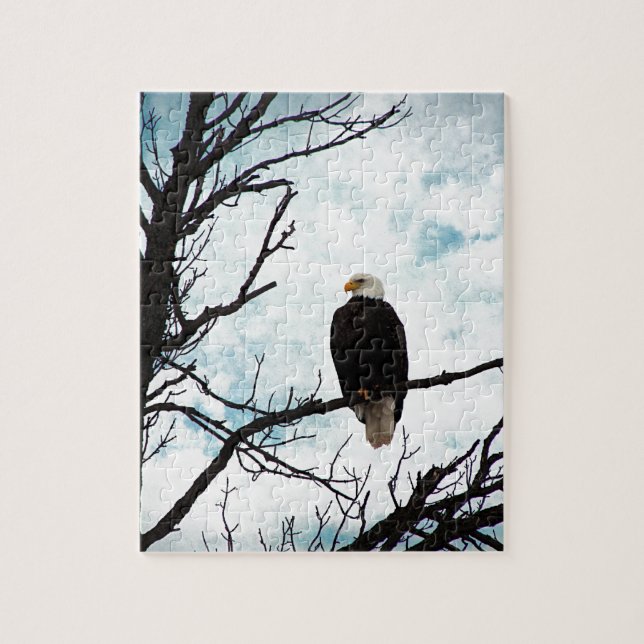 Bald Eagle in a Tree With Blue Sky and Clouds Jigsaw Puzzle (Vertical)