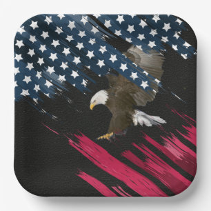 Bald Eagle in American Flag Abstract Paper Plate