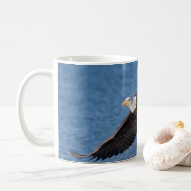 Bald eagle in flight coffee mug (With Donut)