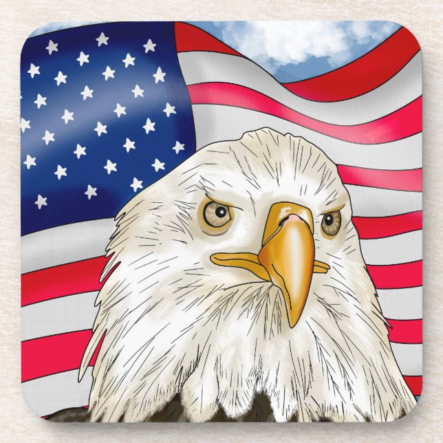 Bald Eagle in front of American Flag Patriotic Art Coaster (Front)