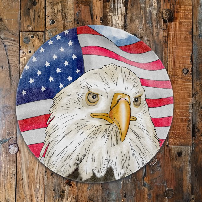 Bald Eagle in front of American Flag Patriotic Art Cutting Board (Creator Uploaded)