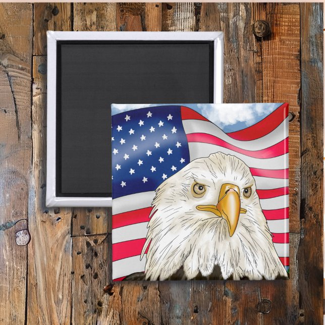 Bald Eagle in front of American Flag Patriotic Art Magnet (Creator Uploaded)