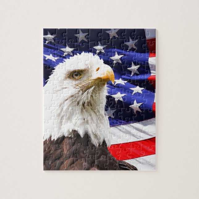 Bald Eagle in Front of American Flg Jigsaw Puzzle (Vertical)
