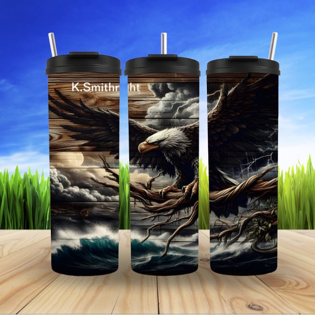 Bald Eagle in Stormy Night Thermal Tumbler (Creator Uploaded)