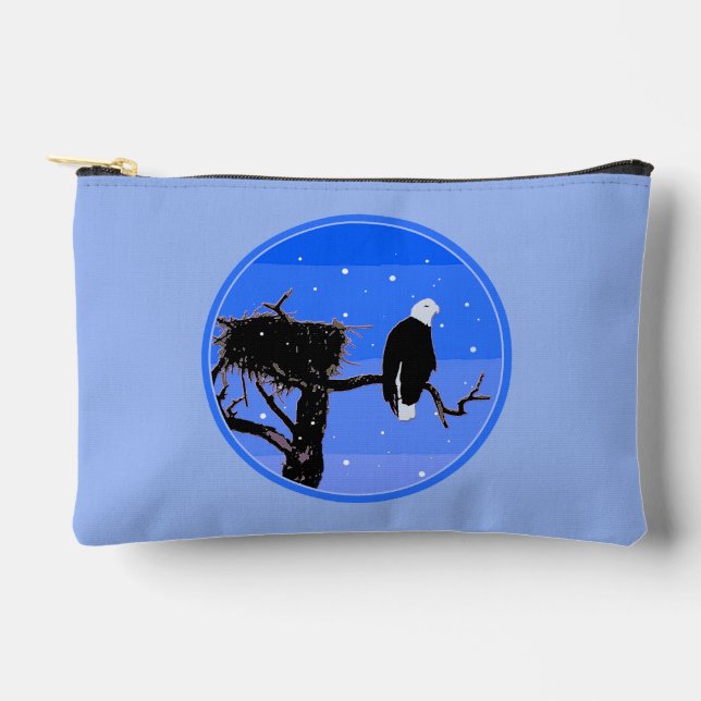 Bald Eagle in Winter  - Original Wildlife Art Accessory Pouch (Front)