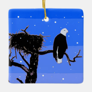 Bald Eagle in Winter - Original Wildlife Art Ceramic Ornament