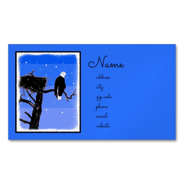 Bald Eagle in Winter  - Original Wildlife Art Magnetic Business Card (Front)