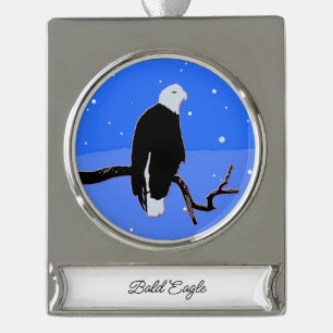 Bald Eagle in Winter - Original Wildlife Art Silver Plated Banner Ornament