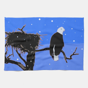 Bald Eagle in Winter  - Original Wildlife Art Tea Towel