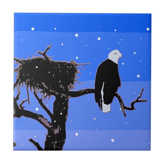 Bald Eagle in Winter  - Original Wildlife Art Tile (Front)