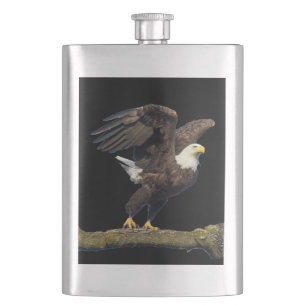 Bald Eagle Leap On Black Hip Flask
