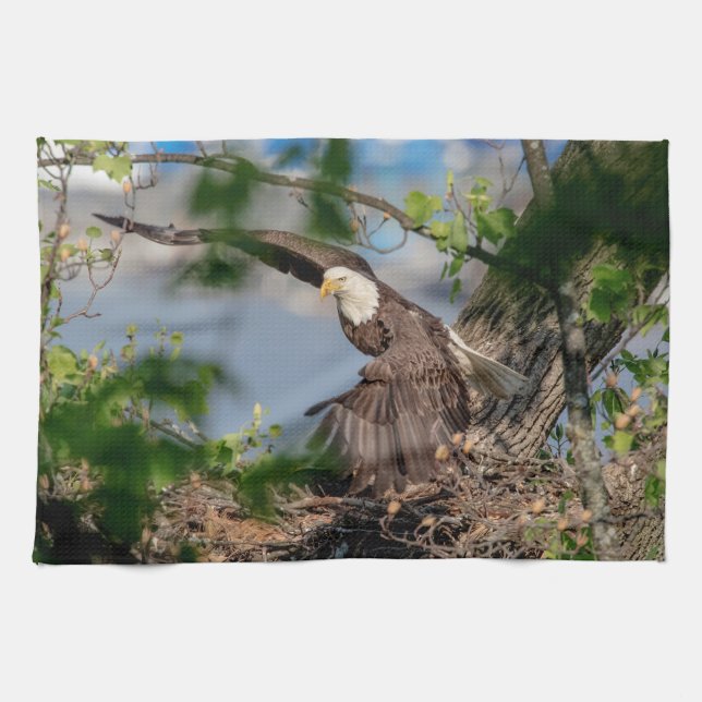 Bald Eagle leaving the nest Tea Towel (Horizontal)