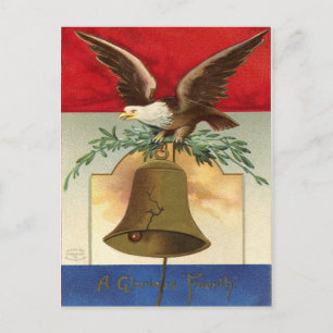 bald eagle liberty bell patriotic vintage art postcard