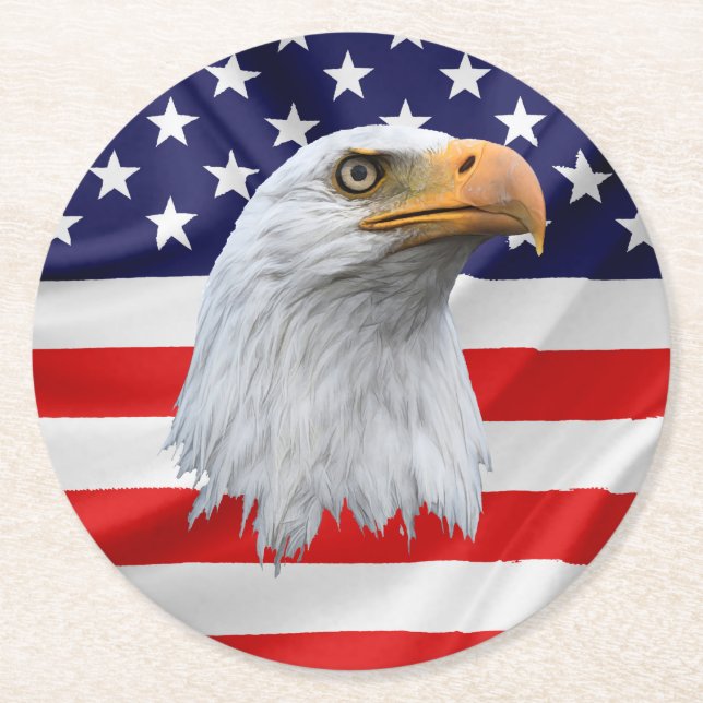 Bald Eagle lovely patriotic gift Round Paper Coaster (Front)