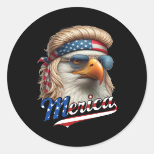 Bald Eagle Merica 4th July Eagle Blonde Mullet Fun Classic Round Sticker
