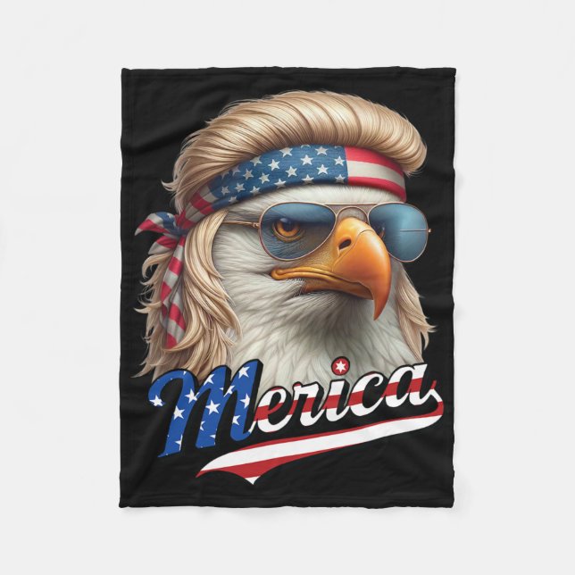 Bald Eagle Merica 4th July Eagle Blonde Mullet Fun Fleece Blanket (Front)