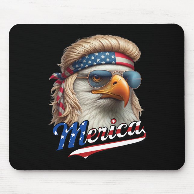 Bald Eagle Merica 4th July Eagle Blonde Mullet Fun Mouse Pad (Front)