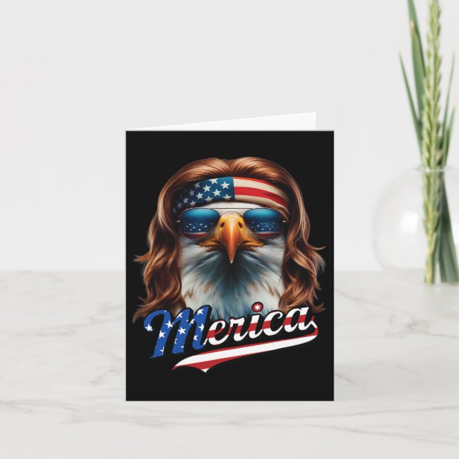 Bald Eagle Merica 4th July Eagle Mullet Funny Man  Card (Front)