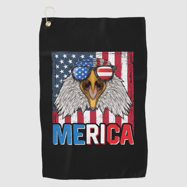 Bald Eagle Merica 4th of July Golf Towel (Front)