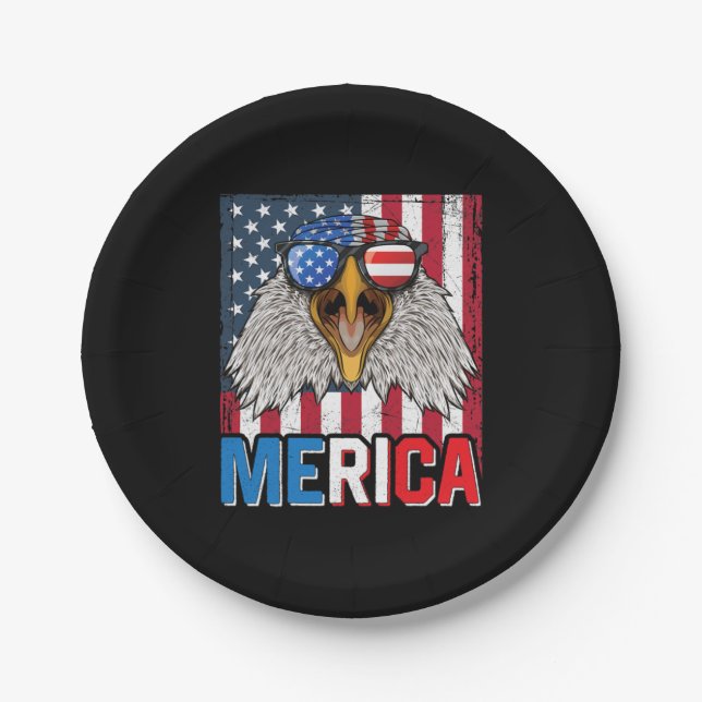 Bald Eagle Merica 4th of July Paper Plate (Front)