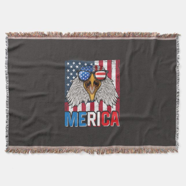 Bald Eagle Merica 4th of July Throw Blanket (Front)