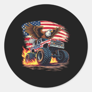 Bald Eagle Monster Truck - Usa American Flag 4th O Classic Round Sticker
