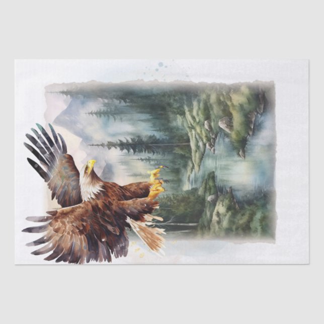 Bald Eagle Mountain River Watercolor Tissue Paper (Front)