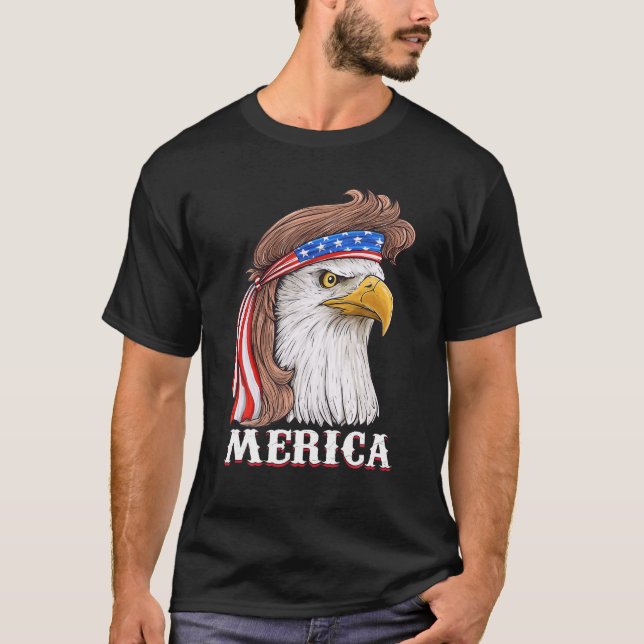 Bald Eagle Mullet 4Th Of July American Flag Merica T-Shirt (Front)