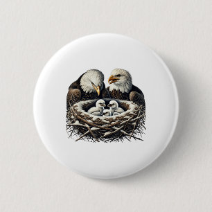 Bald Eagle Mum Dad Three Eaglet Chicks Babies In N 6 Cm Round Badge