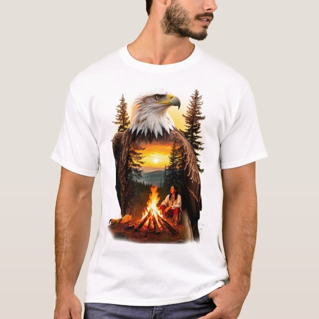 🦅 Bald Eagle Native American Sunset Wilderness  T-Shirt (Front)