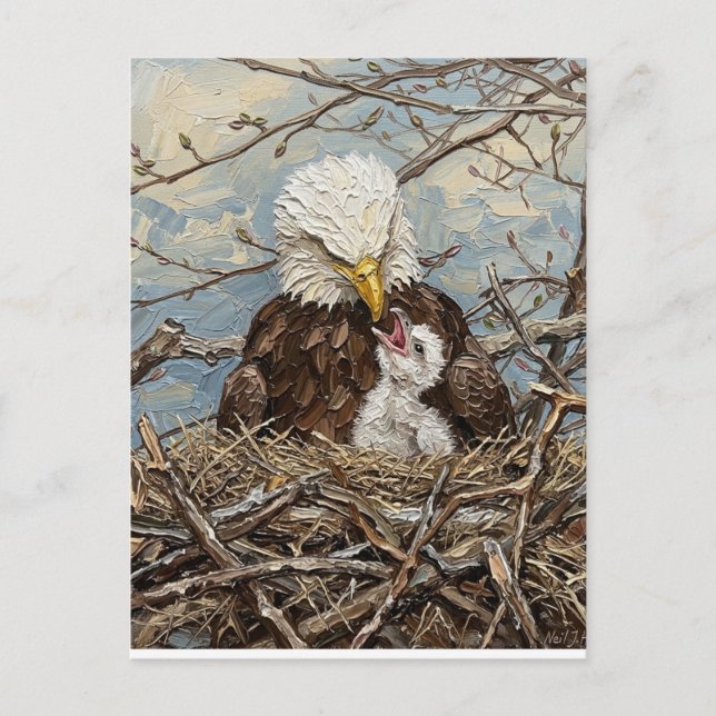 Bald Eagle Nest Watercolor Custom Message Postcard (Front)