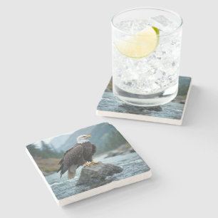 Bald Eagle On a River Rock Stone Coaster