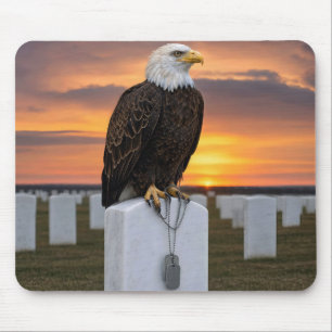 Bald Eagle on a Tombstone with Dog Tags Mouse Pad