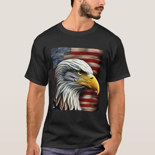 Bald Eagle On American Flag 4th of July T-Shirt (Front)
