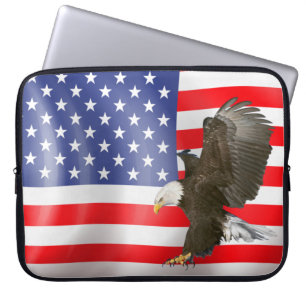 Bald Eagle on American Flag Laptop Sleeve