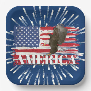 Bald Eagle on American Flag Paper Plate