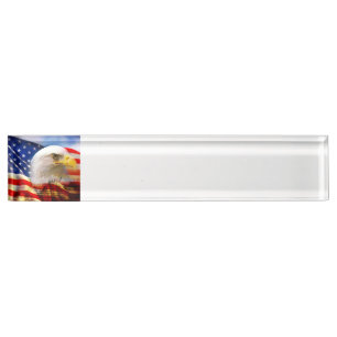 Bald Eagle on American Flag red white blue Nameplate