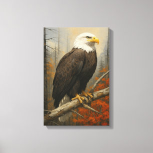 Bald Eagle on Branch in Autumn Forest Canvas Print